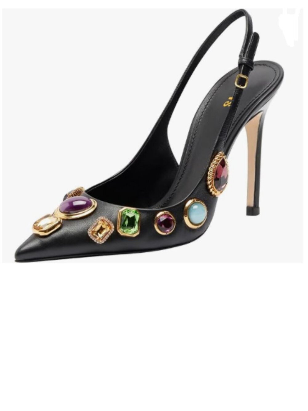 FYS Black Pointed Toe Slip on Pumps High Heel Slingbacks Rhinestone Studs Shoes